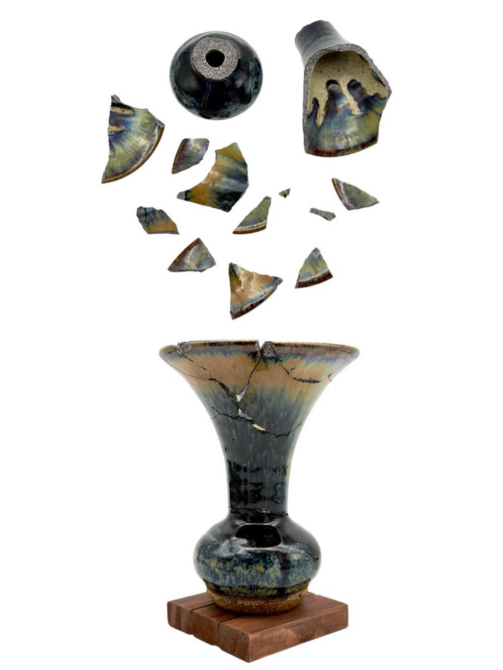 Kintsugi Vase Handmade Drip Glazed Pottery Gold Crack Art Personal Growth Gift